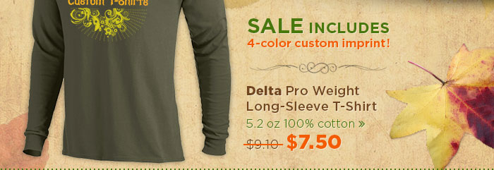 Delta Pro Weight Long-Sleeve T-Shirt. 5.2 oz 100% cotton. $7.50
